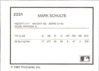 1987 ProCards #2231 Mark Schulte Back