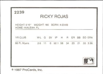 1987 ProCards #2239 Ricky Rojas Back