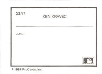 1987 ProCards #2247 Ken Kravec Back