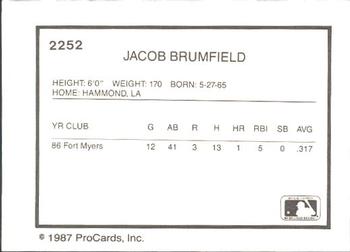 1987 ProCards #2252 Jacob Brumfield Back
