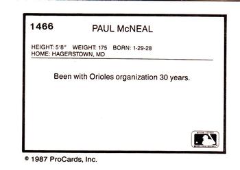1987 ProCards #1466 Paul McNeal Back