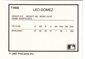 1987 ProCards #1469 Leo Gomez Back