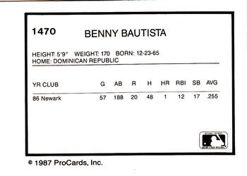 1987 ProCards #1470 Benny Bautista Back
