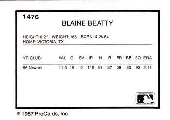 1987 ProCards #1476 Blaine Beatty Back