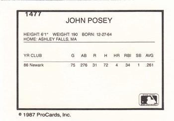 1987 ProCards #1477 John Posey Back