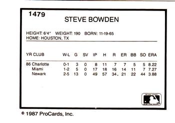 1987 ProCards #1479 Steve Bowden Back