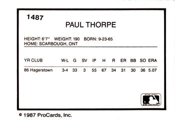 1987 ProCards #1487 Paul Thorpe Back