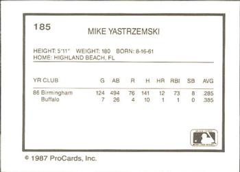 1987 ProCards #185 Mike Yastrzemski Back