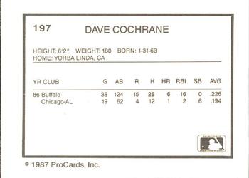 1987 ProCards #197 Dave Cochrane Back