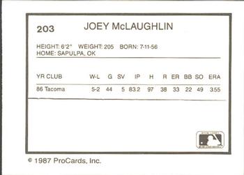 1987 ProCards #203 Joey McLaughlin Back