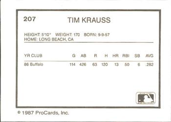 1987 ProCards #207 Tim Krauss Back