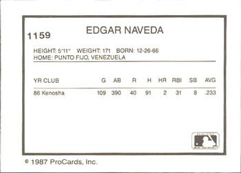1987 ProCards #1159 Edgar Naveda Back