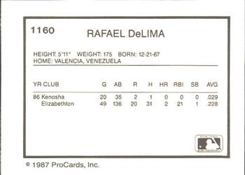 1987 ProCards #1160 Rafael DeLima Back