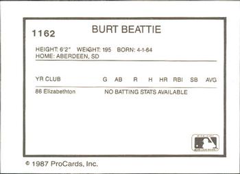 1987 ProCards #1162 Burt Beattie Back