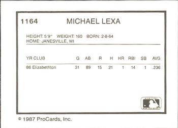 1987 ProCards #1164 Michael Lexa Back