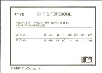 1987 ProCards #1176 Chris Forgione Back