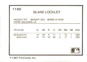 1987 ProCards #1195 Blane Lockley Back