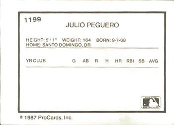 1987 ProCards #1199 Julio Peguero Back