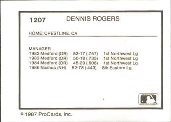 1987 ProCards #1207 Dennis Rogers Back