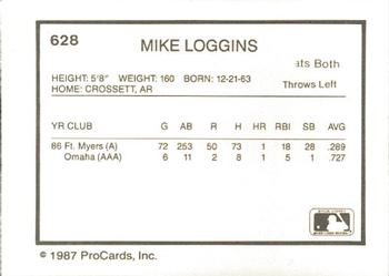 1987 ProCards #628 Mike Loggins Back
