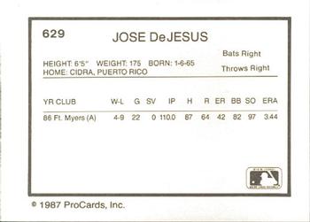 1987 ProCards #629 Jose DeJesus Back