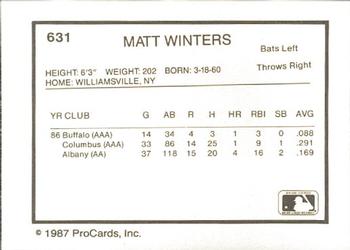 1987 ProCards #631 Matt Winters Back