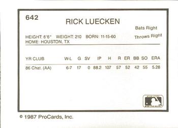 1987 ProCards #642 Rick Luecken Back