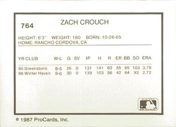 1987 ProCards #764 Zach Crouch Back