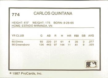 1987 ProCards #774 Carlos Quintana Back