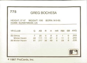 1987 ProCards #775 Greg Bochesa Back