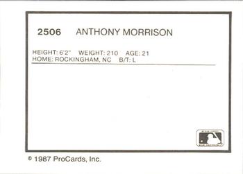 1987 ProCards #2506 Anthony Morrison Back