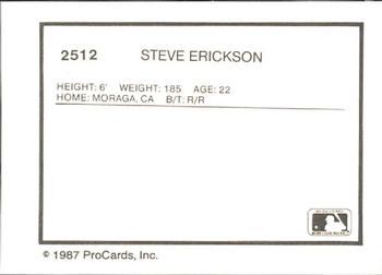 1987 ProCards #2512 Steve Erickson Back