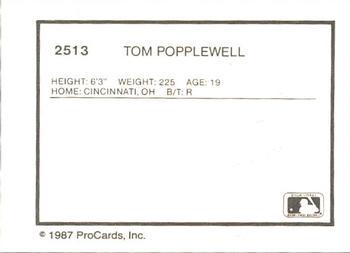 1987 ProCards #2513 Tom Popplewell Back