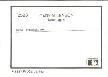 1987 ProCards #2528 Gary Allenson Back