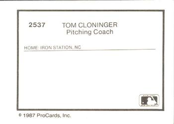 1987 ProCards #2537 Tony Cloninger Back