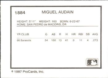 1987 ProCards #1884 Miguel Audain Back