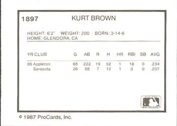 1987 ProCards #1897 Kurt Brown Back
