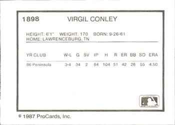 1987 ProCards #1898 Virgil Conley Back