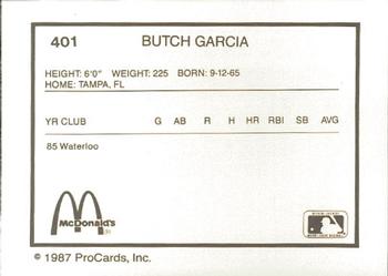 1987 ProCards #401 Butch Garcia Back