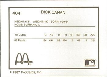 1987 ProCards #404 Dick Canan Back