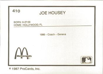 1987 ProCards #410 Joe Housey Back