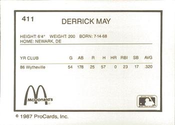 1987 ProCards #411 Derrick May Back
