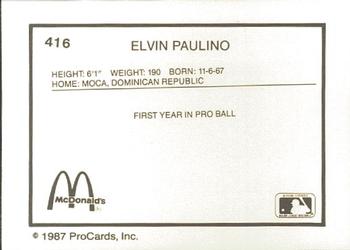 1987 ProCards #416 Elvin Paulino Back