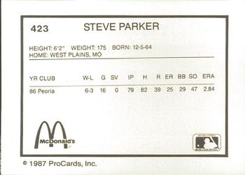 1987 ProCards #423 Steve Parker Back