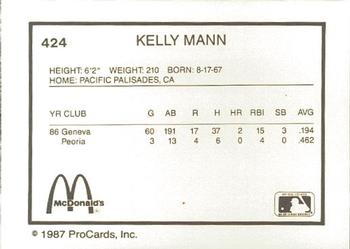 1987 ProCards #424 Kelly Mann Back