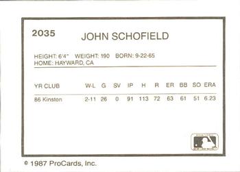 1987 ProCards #2035 John Schofield Back
