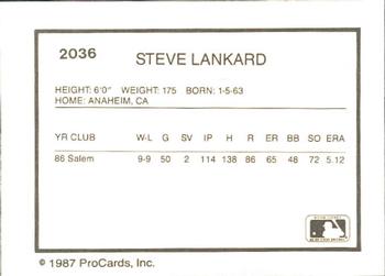 1987 ProCards #2036 Steve Lankard Back