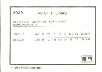 1987 ProCards #2039 Mitch Thomas Back