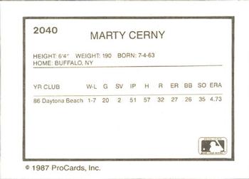 1987 ProCards #2040 Marty Cerny Back