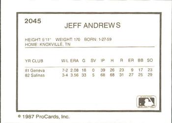 1987 ProCards #2045 Jeff Andrews Back